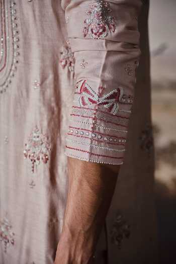 Shop_Mahima Mahajan_Pink , Silk Yuvan Embroidered Kurta Set _Online_at_Aza_Fashions