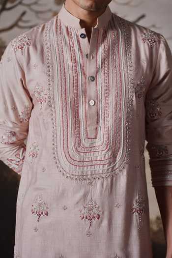 Shop_Mahima Mahajan_Pink , Silk Yuvan Embroidered Kurta Set 
