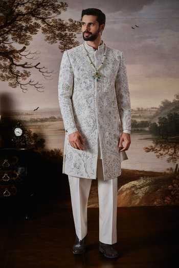 Mahima Mahajan Ivory , Cotton Satin, Silk Ved Embroidered Sherwani Set at Aza Fashions Mahima Mahajan_Ivory , Cotton Satin, Silk Ved Embroidered Sherwani Set _at_Aza_Fashions