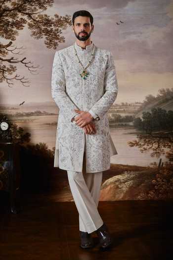 Buy Mahima Mahajan Ivory , Cotton Satin, Silk Ved Embroidered Sherwani Set Buy_Mahima Mahajan_Ivory , Cotton Satin, Silk Ved Embroidered Sherwani Set