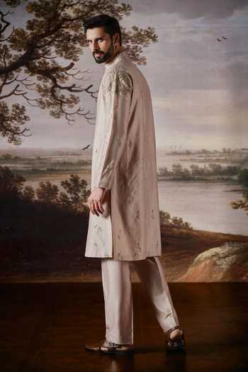 Mahima Mahajan Beige Chanderi Aarav Embroidered Kurta Set Online at Aza Fashions Mahima Mahajan_Beige Chanderi Aarav Embroidered Kurta Set _Online_at_Aza_Fashions