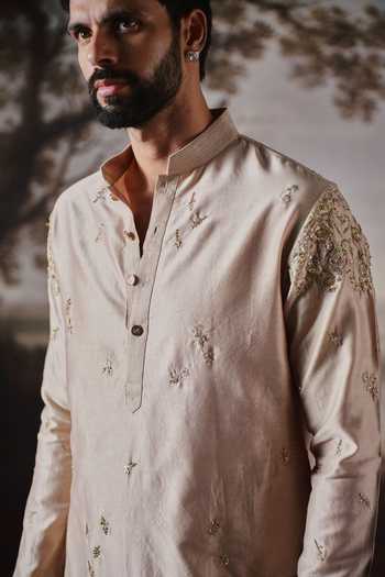 Mahima Mahajan Beige Chanderi Aarav Embroidered Kurta Set at Aza Fashions Mahima Mahajan_Beige Chanderi Aarav Embroidered Kurta Set _at_Aza_Fashions