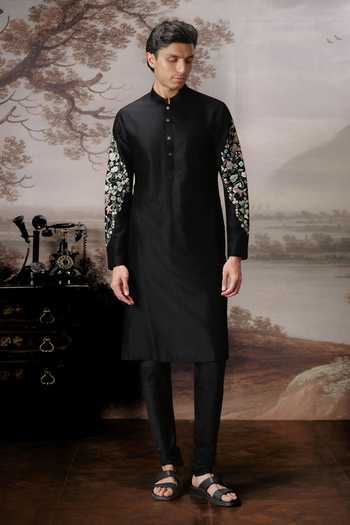 Buy Mahima Mahajan Black Chanderi Raghav Embroidered Sleeve Kurta Set Buy_Mahima Mahajan_Black Chanderi Raghav Embroidered Sleeve Kurta Set