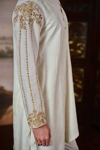 Shop Mahima Mahajan Ivory Chanderi Aarit Embroidered Sleeve Asymmetric Kurta Set Online at Aza Fashions Shop_Mahima Mahajan_Ivory Chanderi Aarit Embroidered Sleeve Asymmetric Kurta Set _Online_at_Aza_Fashions
