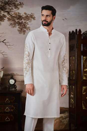 Shop Mahima Mahajan Ivory Chanderi Tejas Embroidered Sleeve Kurta Set Online at Aza Fashions Shop_Mahima Mahajan_Ivory Chanderi Tejas Embroidered Sleeve Kurta Set _Online_at_Aza_Fashions