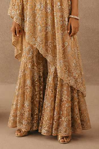 Twenty Nine Peach Net Mirrorwork One Shoulder Tunic And Sharara Set Online at Aza Fashions Twenty Nine_Peach Net Mirrorwork One Shoulder Tunic And Sharara Set _Online_at_Aza_Fashions