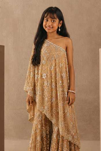 Buy Twenty Nine Peach Net Mirrorwork One Shoulder Tunic And Sharara Set Online at Aza Fashions Buy_Twenty Nine_Peach Net Mirrorwork One Shoulder Tunic And Sharara Set _Online_at_Aza_Fashions