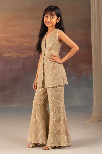 Buy Twenty Nine Gold Georgette Embroidered Jacket And Bell Bottom Pant Set Online at Aza Fashions Buy_Twenty Nine_Gold Georgette Embroidered Jacket And Bell Bottom Pant Set _Online_at_Aza_Fashions