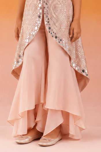 Twenty Nine Pink Tissue Asymmetric Jacket And Layered Bell Bottom Pant Set Online at Aza Fashions Twenty Nine_Pink Tissue Asymmetric Jacket And Layered Bell Bottom Pant Set _Online_at_Aza_Fashions