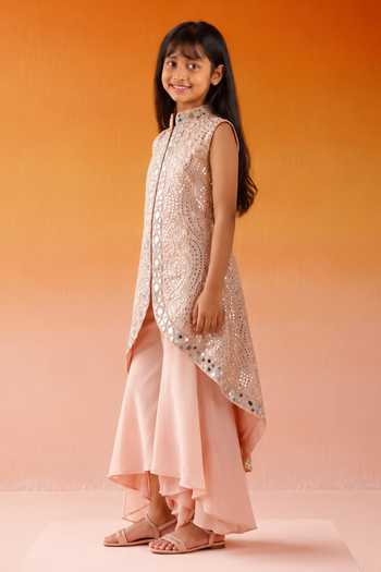 Buy Twenty Nine Pink Tissue Asymmetric Jacket And Layered Bell Bottom Pant Set Online at Aza Fashions Buy_Twenty Nine_Pink Tissue Asymmetric Jacket And Layered Bell Bottom Pant Set _Online_at_Aza_Fashions