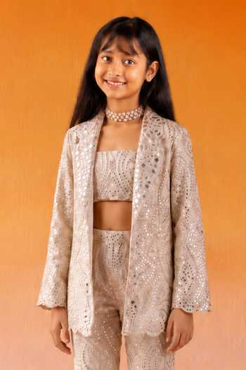 Buy Twenty Nine Ivory Georgette Mirror Work Blazer Sharara Set Online at Aza Fashions Buy_Twenty Nine_Ivory Georgette Mirror Work Blazer Sharara Set _Online_at_Aza_Fashions