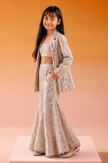 Shop Twenty Nine Ivory Georgette Mirror Work Blazer Sharara Set Online at Aza Fashions Shop_Twenty Nine_Ivory Georgette Mirror Work Blazer Sharara Set _Online_at_Aza_Fashions