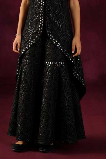 Twenty Nine Black Net Mirror Work Long Jacket And Sharara Set Online at Aza Fashions Twenty Nine_Black Net Mirror Work Long Jacket And Sharara Set _Online_at_Aza_Fashions