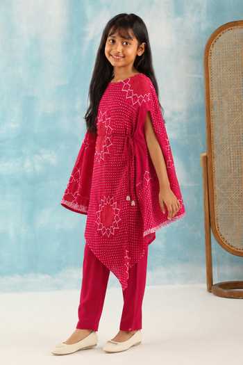 Shop Twenty Nine Pink Bandhani Kaftan And Pant Set Online at Aza Fashions Shop_Twenty Nine_Pink Bandhani Kaftan And Pant Set _Online_at_Aza_Fashions