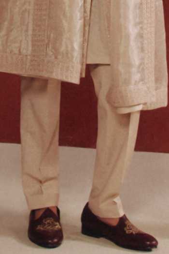 Dolly J_Ivory Tissue, Silk, Cotton The Saga Embroidered Sherwani Set _Online_at_Aza_Fashions