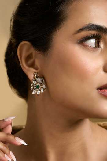 Buy Nazaakat By Samara Singh Gold Plated Peacock Carved Earrings Buy_Nazaakat By Samara Singh_Gold Plated Peacock Carved Earrings