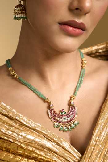 Nazaakat By Samara Singh Green Bead Drop Pendant Necklace Set at Aza Fashions Nazaakat By Samara Singh_Green Bead Drop Pendant Necklace Set _at_Aza_Fashions