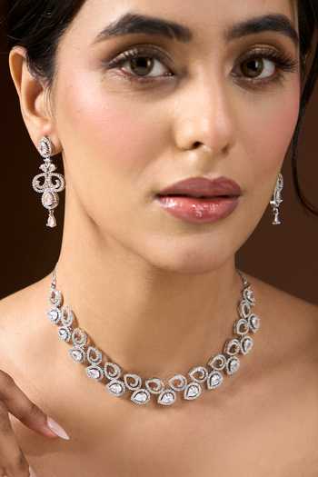 Shop Nazaakat By Samara Singh Silver Plated Stone Studded Necklace Set Shop_Nazaakat By Samara Singh_Silver Plated Stone Studded Necklace Set