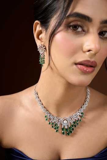 Nazaakat By Samara Singh Silver Plated Tiered Stone Studded Necklace Set at Aza Fashions Nazaakat By Samara Singh_Silver Plated Tiered Stone Studded Necklace Set _at_Aza_Fashions