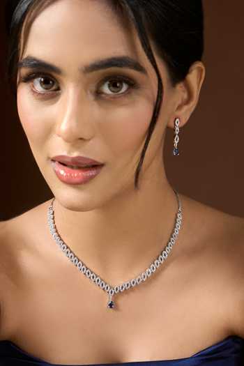 Nazaakat By Samara Singh Silver Plated Cutout Necklace Set at Aza Fashions Nazaakat By Samara Singh_Silver Plated Cutout Necklace Set _at_Aza_Fashions