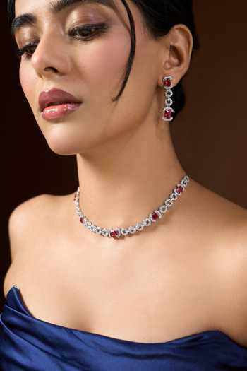 Shop Nazaakat By Samara Singh Silver Plated Stone Studded Necklace Set Online at Aza Fashions Shop_Nazaakat By Samara Singh_Silver Plated Stone Studded Necklace Set _Online_at_Aza_Fashions