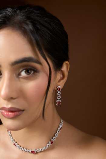 Buy Nazaakat By Samara Singh Silver Plated Stone Studded Necklace Set Buy_Nazaakat By Samara Singh_Silver Plated Stone Studded Necklace Set
