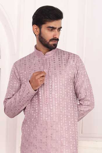 Buy Arihant Rai Sinha Lilac Silk Embroidery Art Straight Kurta at Aza Fashions Buy_Arihant Rai Sinha_Lilac Silk Embroidery Art Straight Kurta _at_Aza_Fashions