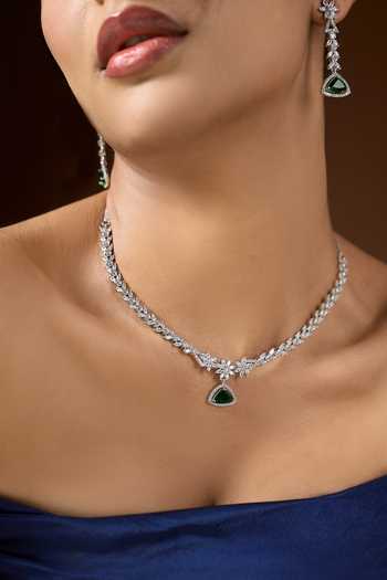 Shop Nazaakat By Samara Singh Silver Plated Stone Studded Necklace Set Online at Aza Fashions Shop_Nazaakat By Samara Singh_Silver Plated Stone Studded Necklace Set _Online_at_Aza_Fashions