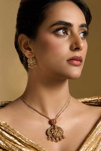 Nazaakat By Samara Singh Gold Plated Temple Necklace Set Online at Aza Fashions Nazaakat By Samara Singh_Gold Plated Temple Necklace Set _Online_at_Aza_Fashions