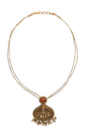 Shop Nazaakat By Samara Singh Gold Plated Temple Necklace Set Online at Aza Fashions Shop_Nazaakat By Samara Singh_Gold Plated Temple Necklace Set _Online_at_Aza_Fashions