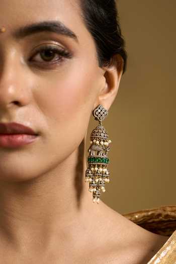 Nazaakat By Samara Singh Green Polki Studded Earrings at Aza Fashions Nazaakat By Samara Singh_Green Polki Studded Earrings _at_Aza_Fashions