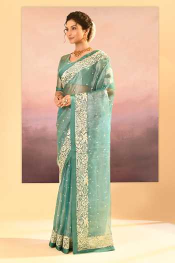 Buy_singhanias_Mint Tissue Saree With Running Blouse Fabric _Online_at_Aza_Fashions