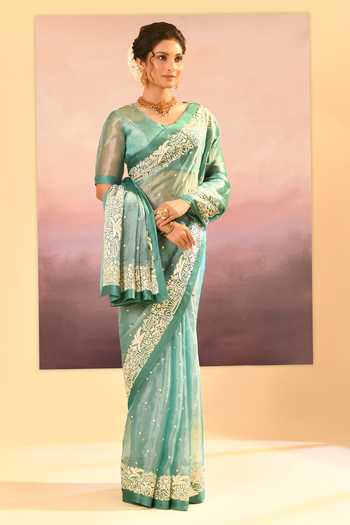 Shop_singhanias_Mint Tissue Saree With Running Blouse Fabric _Online_at_Aza_Fashions