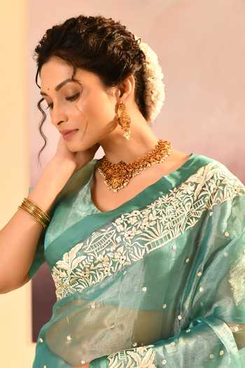 singhanias_Mint Tissue Saree With Running Blouse Fabric _at_Aza_Fashions