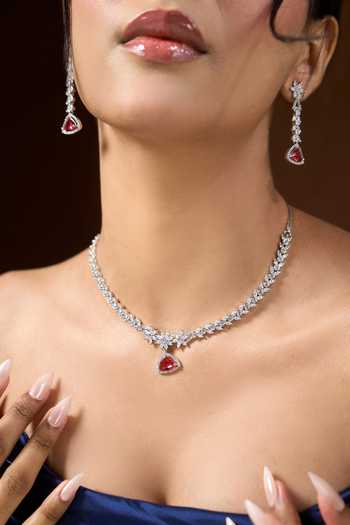 Buy Nazaakat By Samara Singh Silver Plated Stone Studded Necklace Set Online at Aza Fashions Buy_Nazaakat By Samara Singh_Silver Plated Stone Studded Necklace Set _Online_at_Aza_Fashions