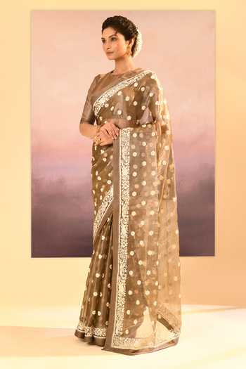 Buy_singhanias_Green Tissue Saree With Running Blouse Fabric _Online_at_Aza_Fashions