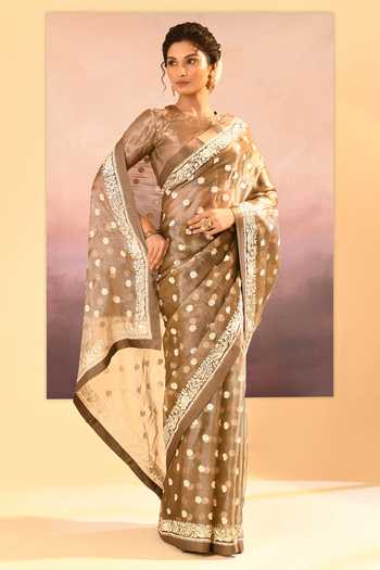 Shop_singhanias_Green Tissue Saree With Running Blouse Fabric _Online_at_Aza_Fashions