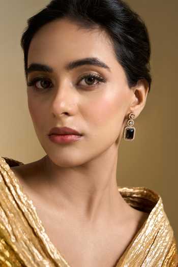 Nazaakat By Samara Singh Black Stone Studded Earrings Online at Aza Fashions Nazaakat By Samara Singh_Black Stone Studded Earrings _Online_at_Aza_Fashions