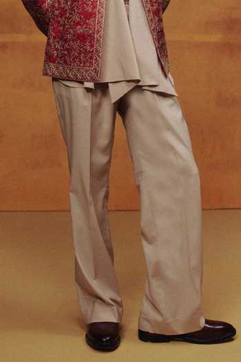 Dolly J_Red Silk, Crepe Embroidery, Gota Patti The Burnt Rose Open Bandhgala Jacket Set _Online_at_Aza_Fashions