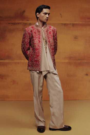 Dolly J The Burnt Rose Open Bandhgala Jacket Set