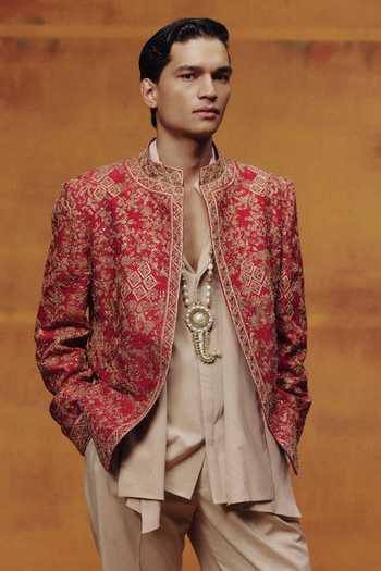 Dolly J The Burnt Rose Open Bandhgala Jacket Set