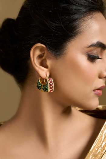 Nazaakat By Samara Singh Kundan Studded Meenakari Earrings 