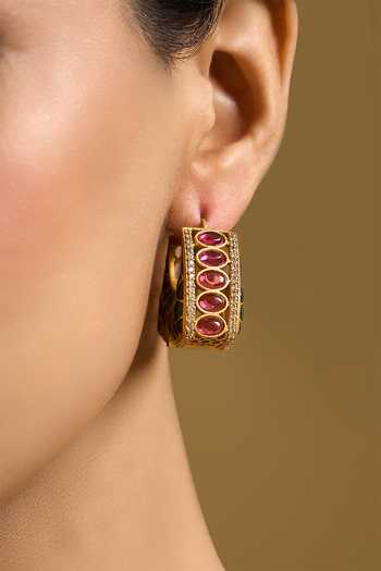 Shop Nazaakat By Samara Singh Pink Kundan Studded Meenakari Earrings Online at Aza Fashions Shop_Nazaakat By Samara Singh_Pink Kundan Studded Meenakari Earrings _Online_at_Aza_Fashions