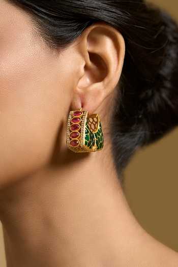 Buy Nazaakat By Samara Singh Pink Kundan Studded Meenakari Earrings Buy_Nazaakat By Samara Singh_Pink Kundan Studded Meenakari Earrings