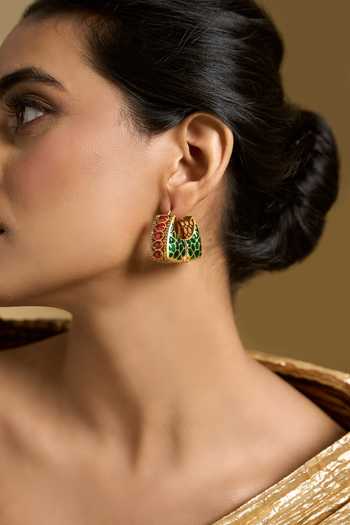 Shop Nazaakat By Samara Singh Pink Kundan Studded Meenakari Earrings Shop_Nazaakat By Samara Singh_Pink Kundan Studded Meenakari Earrings