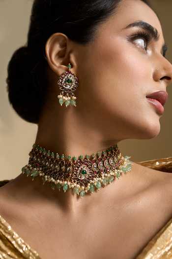 Buy_Nazaakat By Samara Singh_Gold Plated Polki Studded Necklace Set 