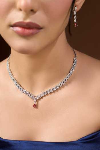 Shop_Nazaakat By Samara Singh_Silver Plated Cutout Motif Necklace Set 