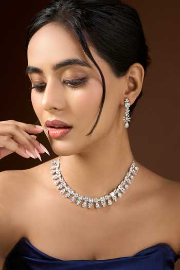 Shop_Nazaakat By Samara Singh_Silver Plated Stone Studded Necklace Set 