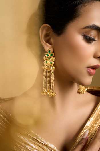 Nazaakat By Samara Singh_Gold Plated Ghungroo Tassel Earrings _at_Aza_Fashions