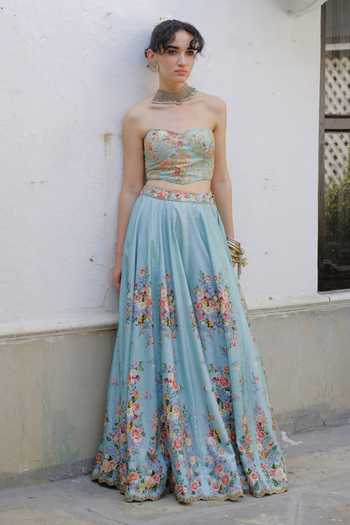 Aangan By Parul Emeraude Royale Printed Lehenga & Blouse Set 